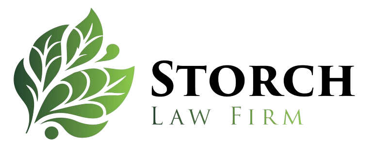 A green background with the words " storm law firm ".